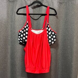 Red and Black Polka Dot Tankini Swimsuit